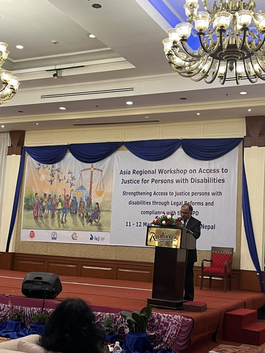 Hon’ble Kalayan Shrestha Former Chief Justice of Supreme Court of Nepal delivering Speech on Asia Regional Workshop on Access to Justice . 
Guidelines, capacity building programs as well as regular monitoring are necessary to ensure A2J for persons with disabilities <a href="/ICJ_Asia/">ICJ - Asia and the Pacific</a>