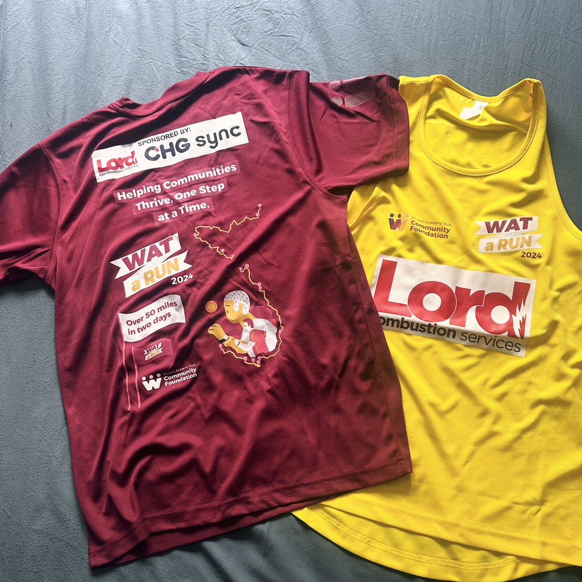WinAcadTrust's tweet photo. 🌟 It's almost time to lace up! Here's a sneak peek at our running shirts, ready for today's WAT a Run. Big thanks to our sponsors, @LordCombustion , @CHGEducation, and @Syncstoreuk , for their support. Let's make it a day to remember! 🏃‍♂️🏃‍♀️ #WATaRUN2024 https://t.co/1YRnSwp6y2