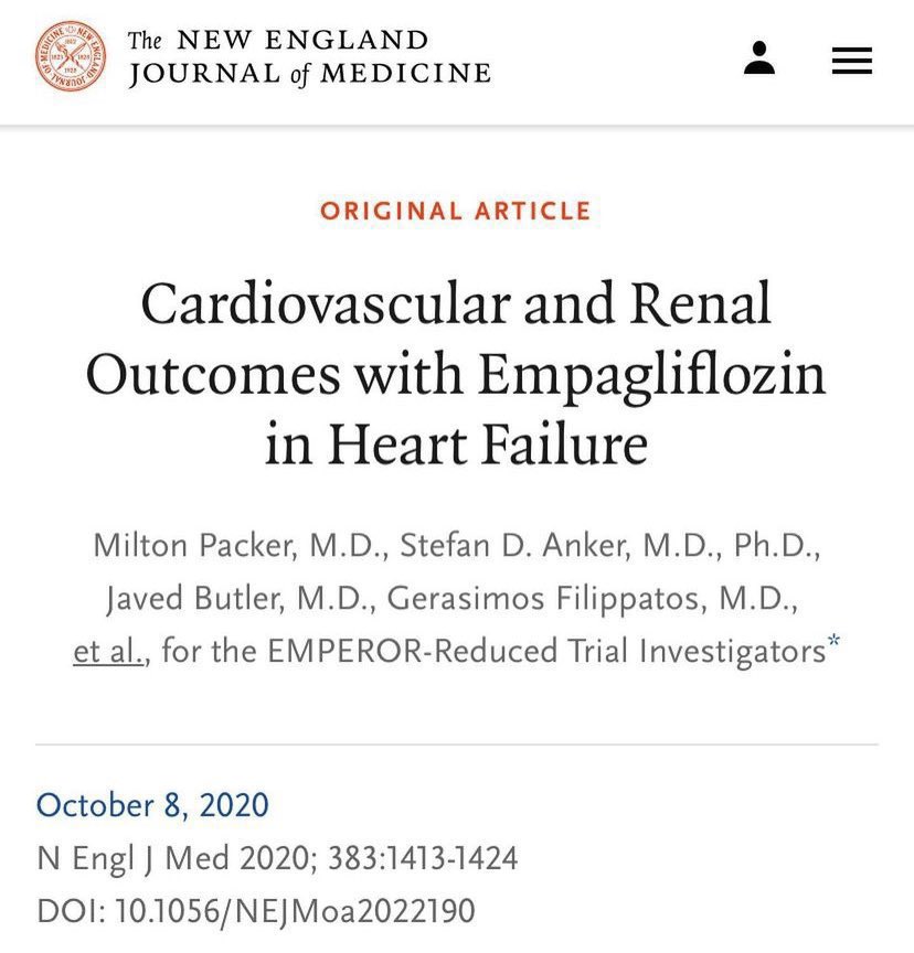 SGLT2 Inhibition for heart failure? A landmark trial showing mortality reduction in HFrEF regardless of diabetes status. Originally a diabetes drug — with later proven cardiovascular and renal protective effects. EMPEROR-Reduced Trial, NEJM 2020 ♥️