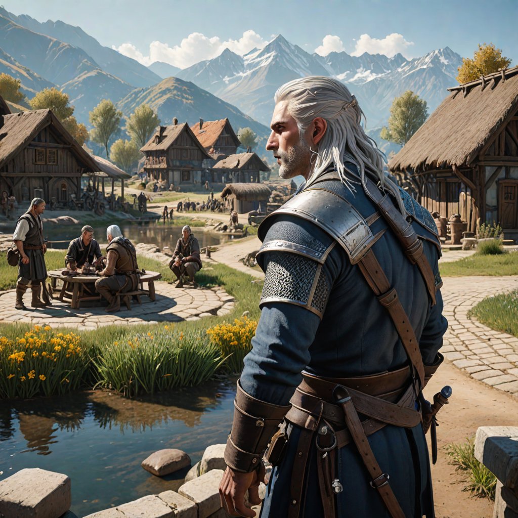 Geralt arrives at a new village seeking work. Image created by an AI Art Generator ℍ𝕠𝕥𝕡𝕠𝕥 #GeraltOfRivia #TheWitcher #Geralt @CDPROJEKTRED