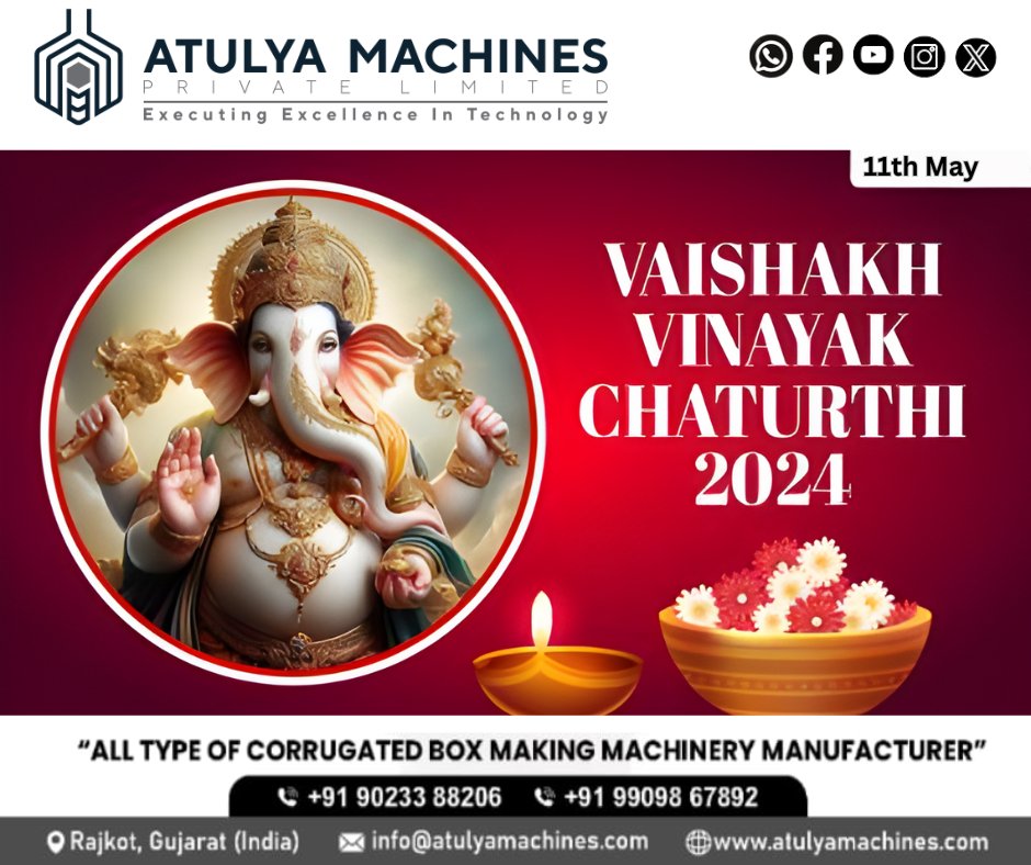 AgatsyaE's tweet image. This Vaishakh Vinayaka Chaturthi, may the blessings of the Divine help you overcome all obstacles in life! #puredevotion
.
We manufacture all types of corrugated box-making machinery.
.
#business #papermillroll #corrugationmachine #newstartup #manufacturer #cartoonbox #business