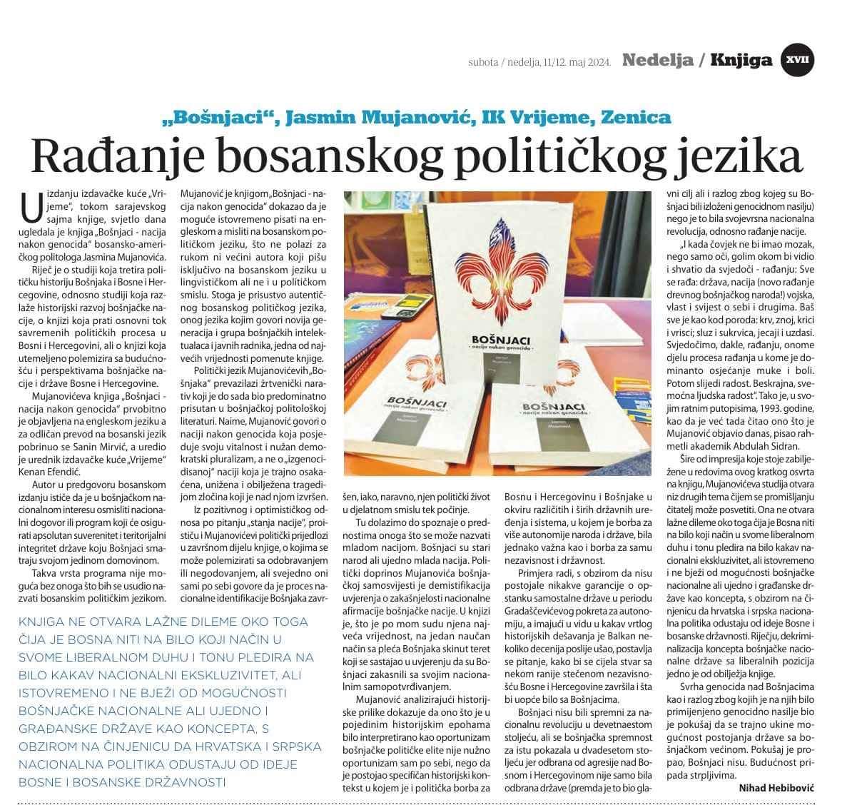 Prikaz knjige @JasminMuj 'Bošnjaci - nacija nakon genocida' u beogradskom listu @OnlineDanas