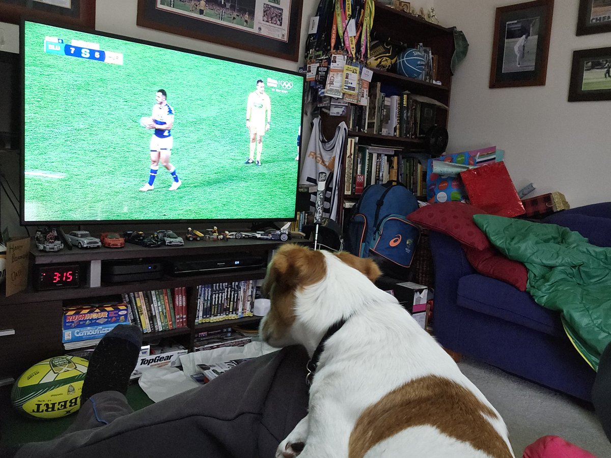 I wanted to get comfortable and settle in for #BLUvHUR, seems Tommy the Dog was up for that as well...