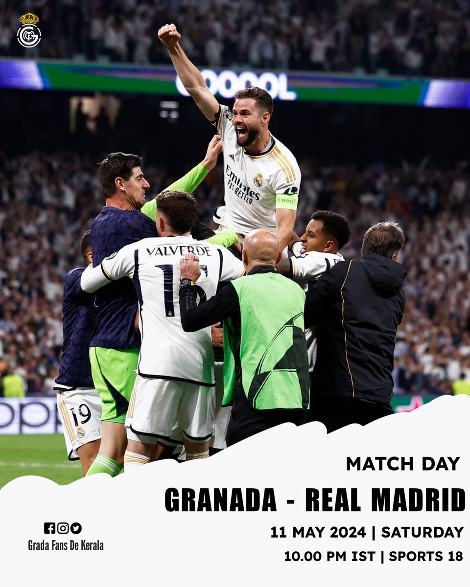 🙌 MATCH DAY 🙌
🏆 La Liga 
🆚 Granada CF
📆 11/04/2024
⏱️ 10:00 PM IST
🏟️ Estadio Nuevo Los Carmenes
📺 Sports 18

#FansRMCF
#GradaFansDeKerala