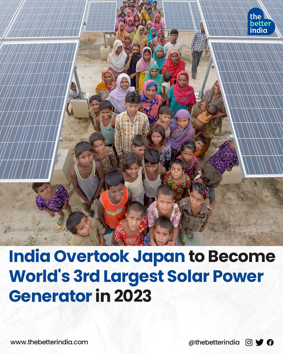 India's rapid push into solar energy has paid off, making it the world's third-largest solar power generator in 2023! 

#SolarPower #Solarenergy #India #Sustainability #RenewableEnergy #CleanEnergy

[Solar energy, Solar energy, India]