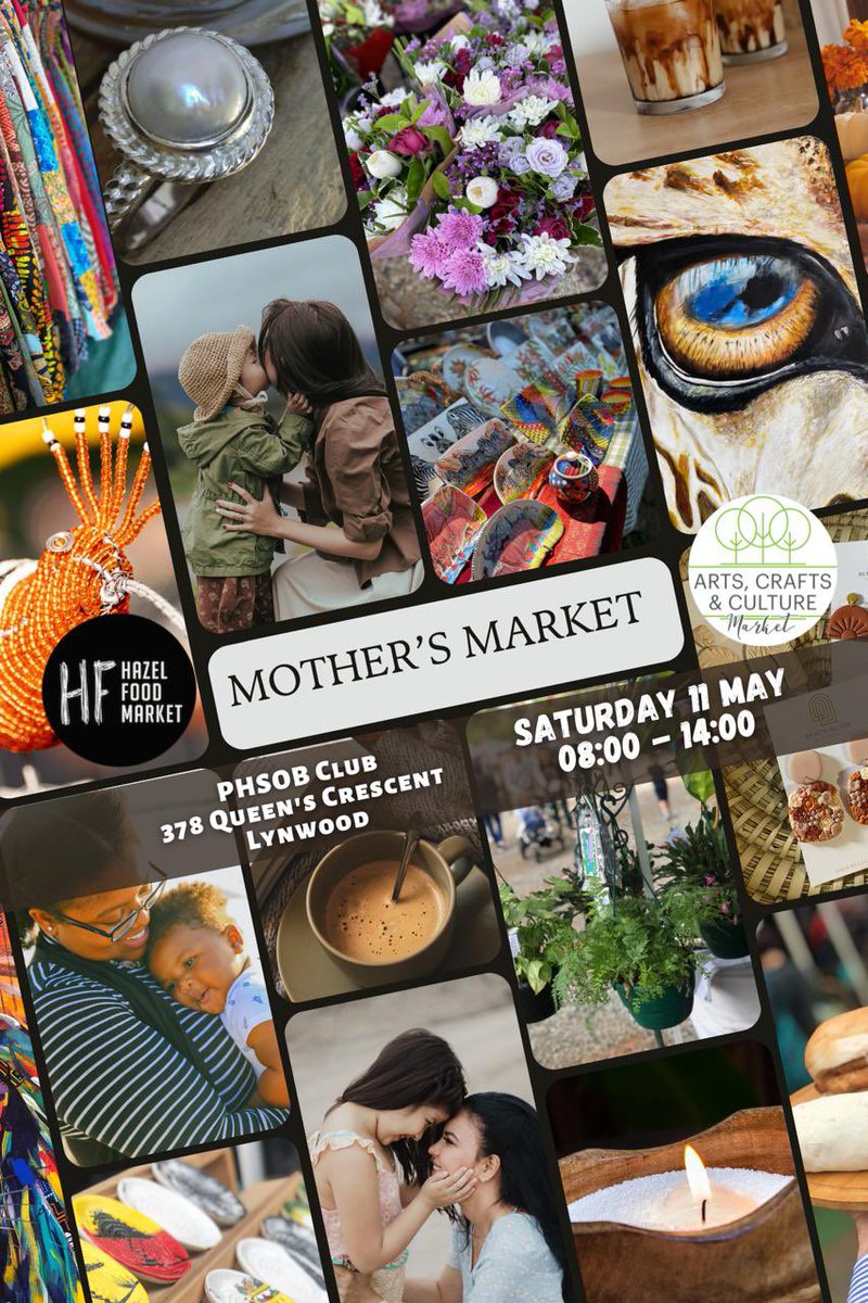 Hazel Food Market ACC Market open today from 8:00 - 14:00 in LYNNWOOD, Pretoria Cnr Kings & Queens. #handmadewithlove #goodvibes #familyfun #familyfriendly #ArtisanCrafts #artisanjewellery #artisanbread #artisancheese #internationalcuisine #books #plantlove #childrensbooks