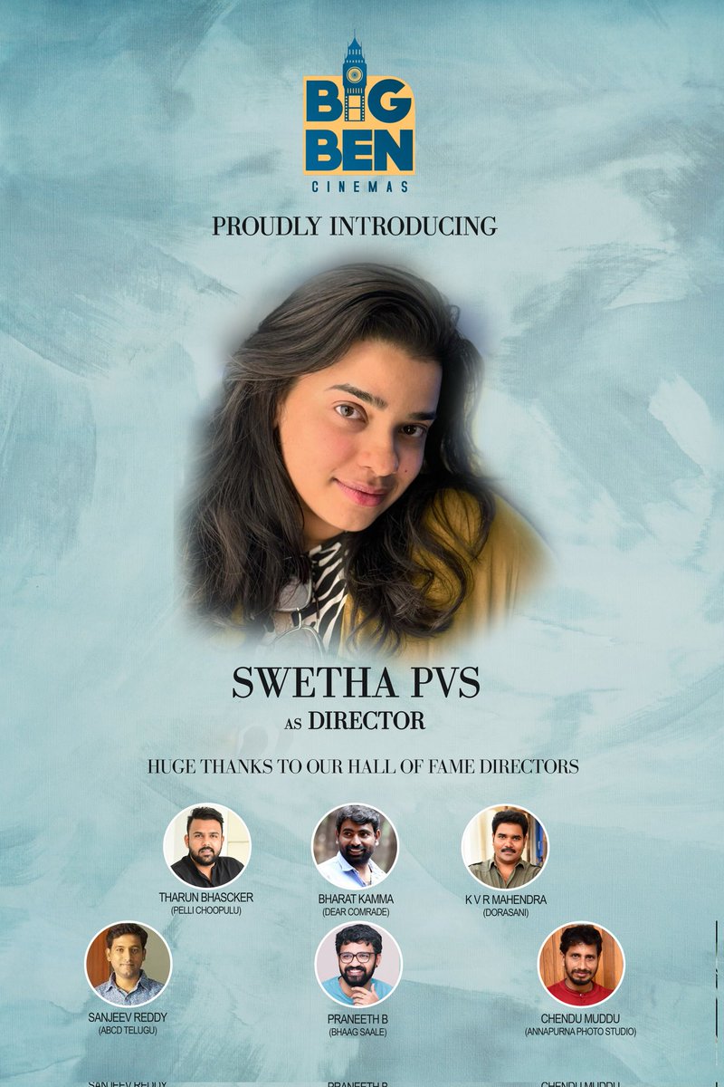 we are thrilled to reveal the highly talented debut director @Swethapvs5. Production- #7 🎬💫 Unveiling an intriguing title poster tomorrow at 11:07 AM!🔥 @YashBigBen #BigBenCinemas