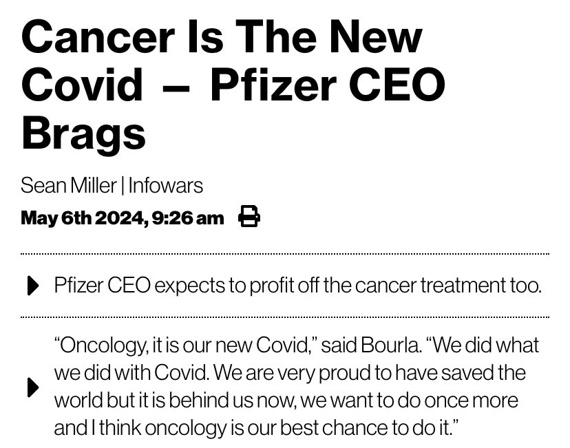 “Saved the World” ?
Give me Strength - ☠️👇

“Oncology, it is our new Covid,” Bourla said. “We did what we did with Covid. We are very proud to have saved the world but it is behind us now, we want to do once more and I think oncology is our best chance to do it…