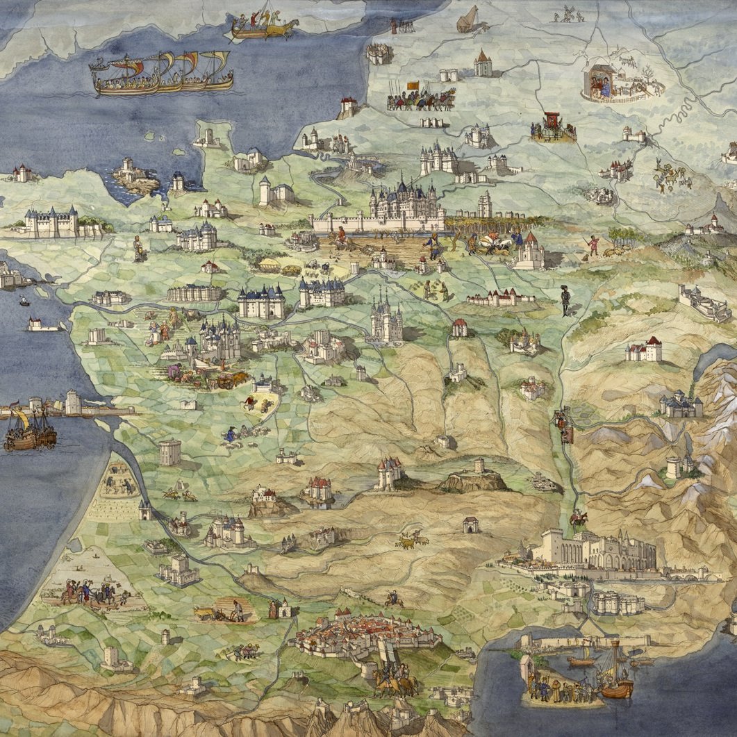 Voici une carte des châteaux médiévaux en France par Jean-Claude Golvin.

Grand fil sur la restitution par l’image de la France médiévale. (1/15) 🧵