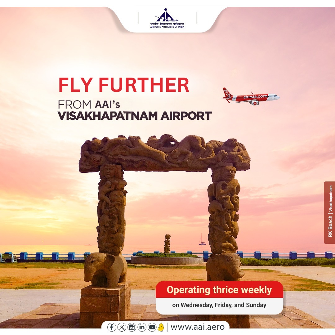 AAI’s #VisakhapatnamAirport gets third direct international destination as @airasia starts flight to #KualaLumpur. Flight services between Visakhapatnam and the Malaysian capital began on April 26th, 2024 and will operate thrice weekly, i.e., on Wednesday, Friday, and Sunday.…