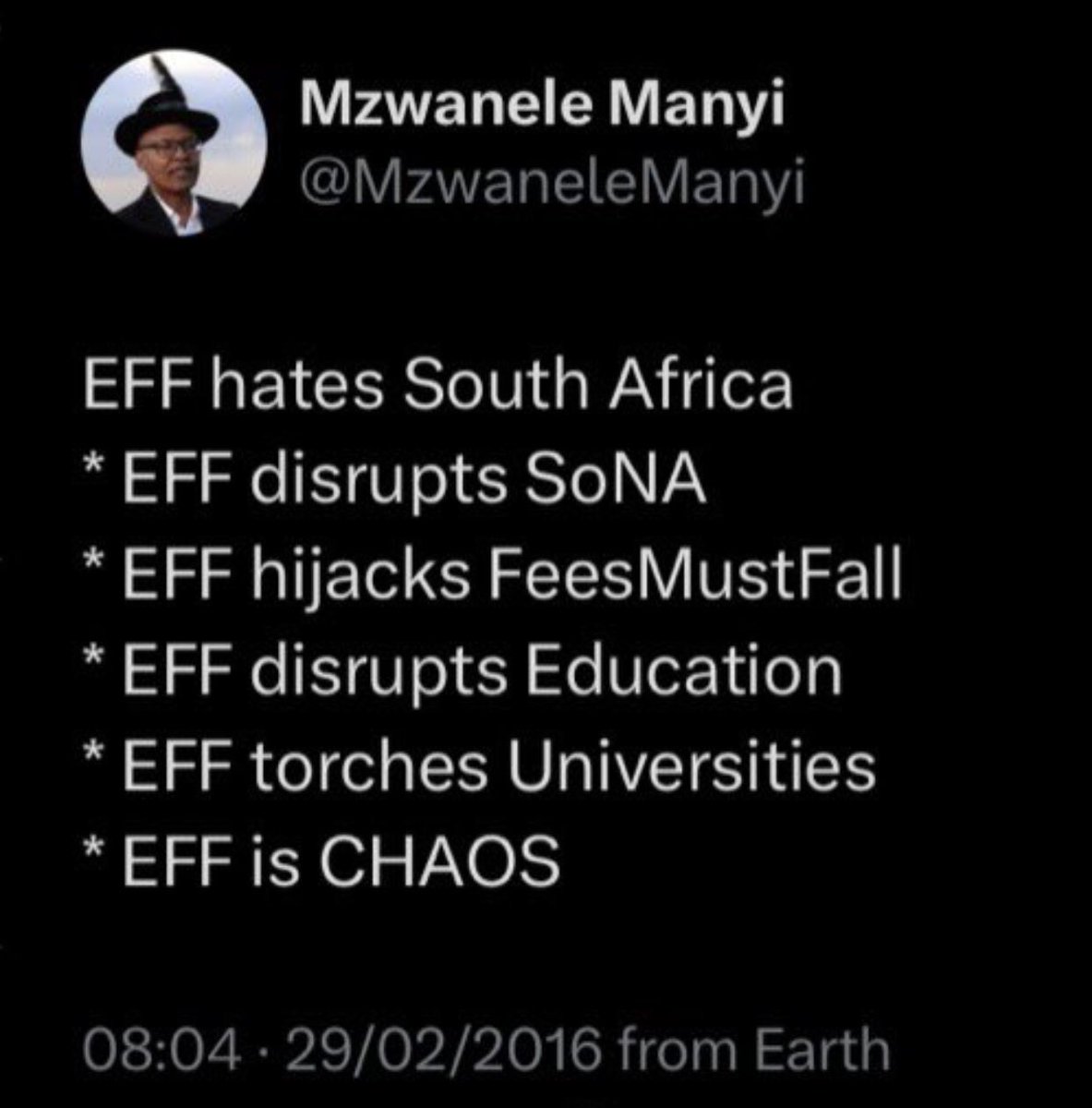 GeekTeckAcadamy's tweet photo. Thanks Mr Manyi we will never forget how EFF hates us https://t.co/JqqMvylvfZ