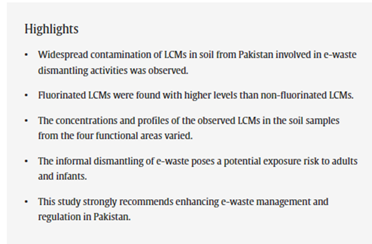11/5/24. Ge Y et al. Informal E-waste dismantling activities accelerated the releasing of liquid crystal monomers (LCMs) in Pakistan: Occurrence, distribution, and exposure assessment. Science of The Total Environment. 172987. doi.org/10.1016/j.scit…