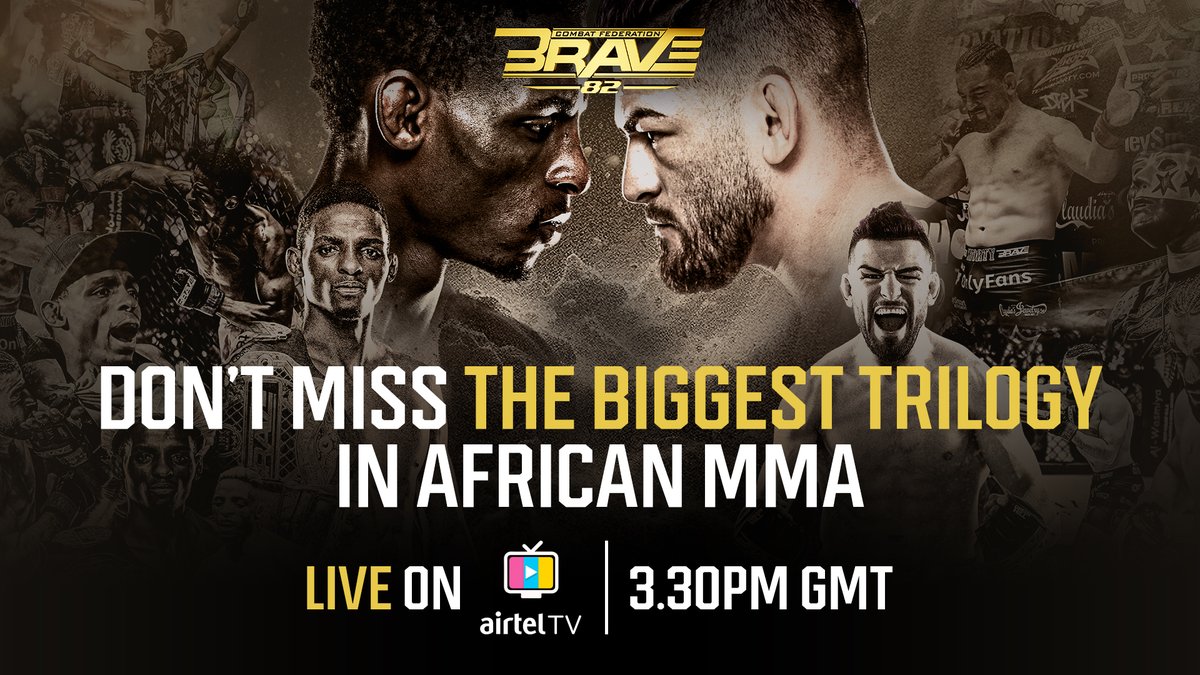 Get ready for the showdown! Witness the epic battle in African MMA history, BRAVE CF 82, live on Airtel TV. Don't miss out!
Download Airtel Tv App here bit.ly/3fb5ftt