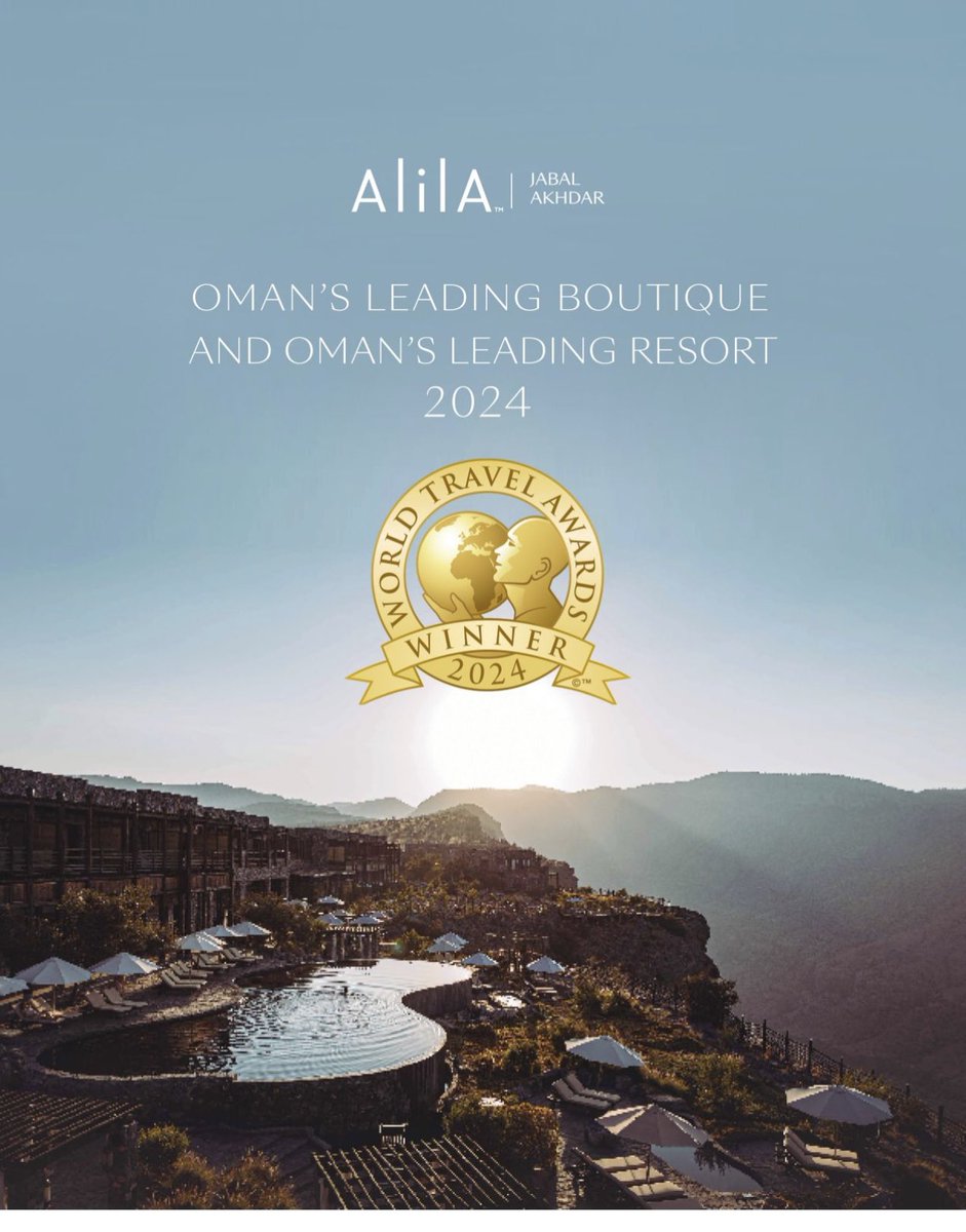 We're thrilled to announce that, for the sixth consecutive year, #alilajabalakhdar been honored with not one, but two prestigious awards at the 2024 #WorldTravelAwards. We're proud to be recognized as both Oman's Leading Boutique and Oman's Leading Resort.

#hyatt