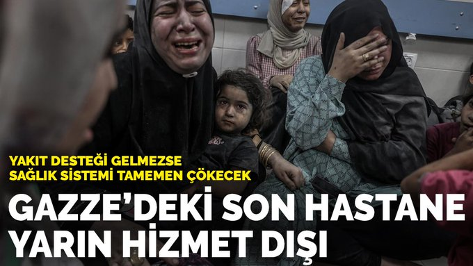 #GazaGenocide #Gazze'deki son hastane yarın hizmet dışı Âcil yakıt desteği gelmezse sağlık sistemi çökecek #ABD+#İsrael ortak yapımı vahşeti seyreden #İslâm coğrafyası sözde liderleri 🥳Saraylarınızda sürün saltanatınızı 😭Her damla gözyaşında payınız var! karar.com/dunya-haberler…