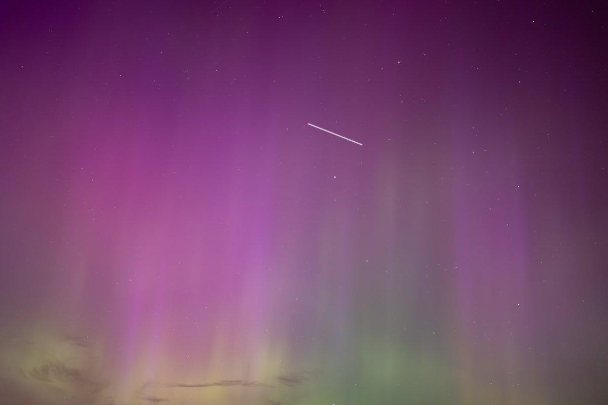 An 11 second exposure of the International Space Station flying over the skies of Connecticut tonight during the Aurora.