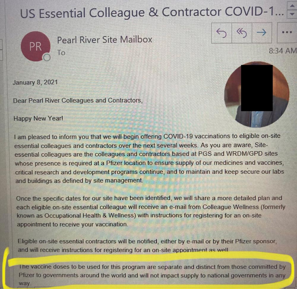 BREAKING ⚠️

'A Pfizer whistleblower has just leaked an internal email to the public to show that the pharmaceutical company provided employees with Covid shots that were “separate and distinct” from the injections that were rolled out for the general population'