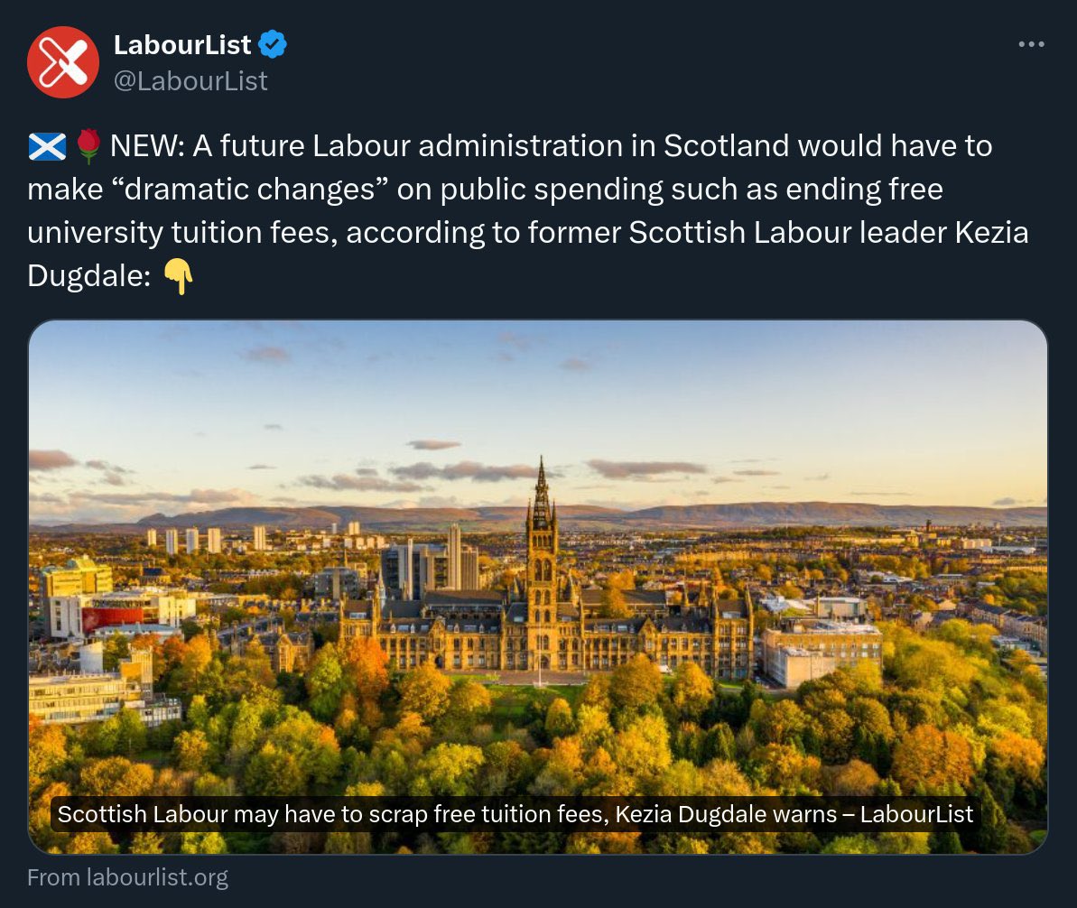 @AnasSarwar @maryhume21 @alangemmell @ljonesy70 @elainestewart2 @CMochan This is the change that @ScottishLabour will bring. Tuition fees Prescription charges Bridge tolls Free bus travel scrapped Peak rail fares brought back Hospital parking charges Don't take my word for it - that's a former Labour Holyrood leader