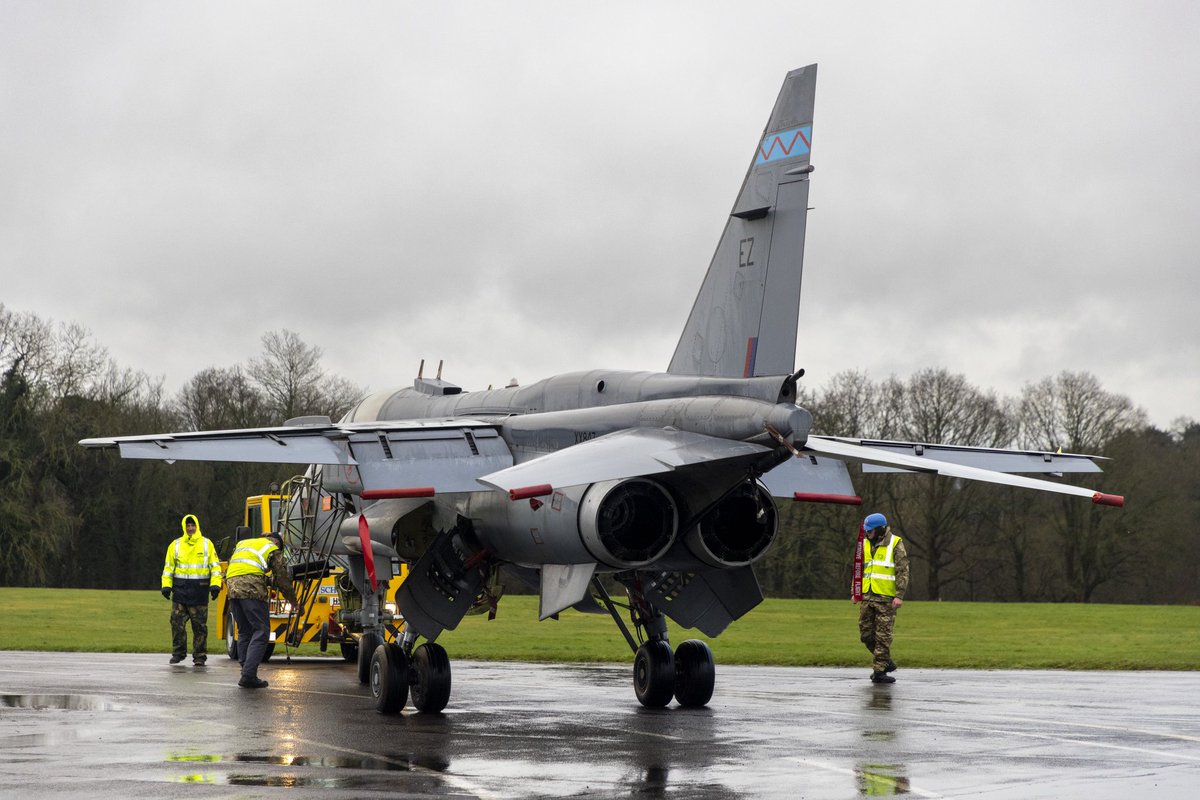 A Jaguar being used to train aircraft technician apprentices on towing procedures at RAF Cosford. #Caturday