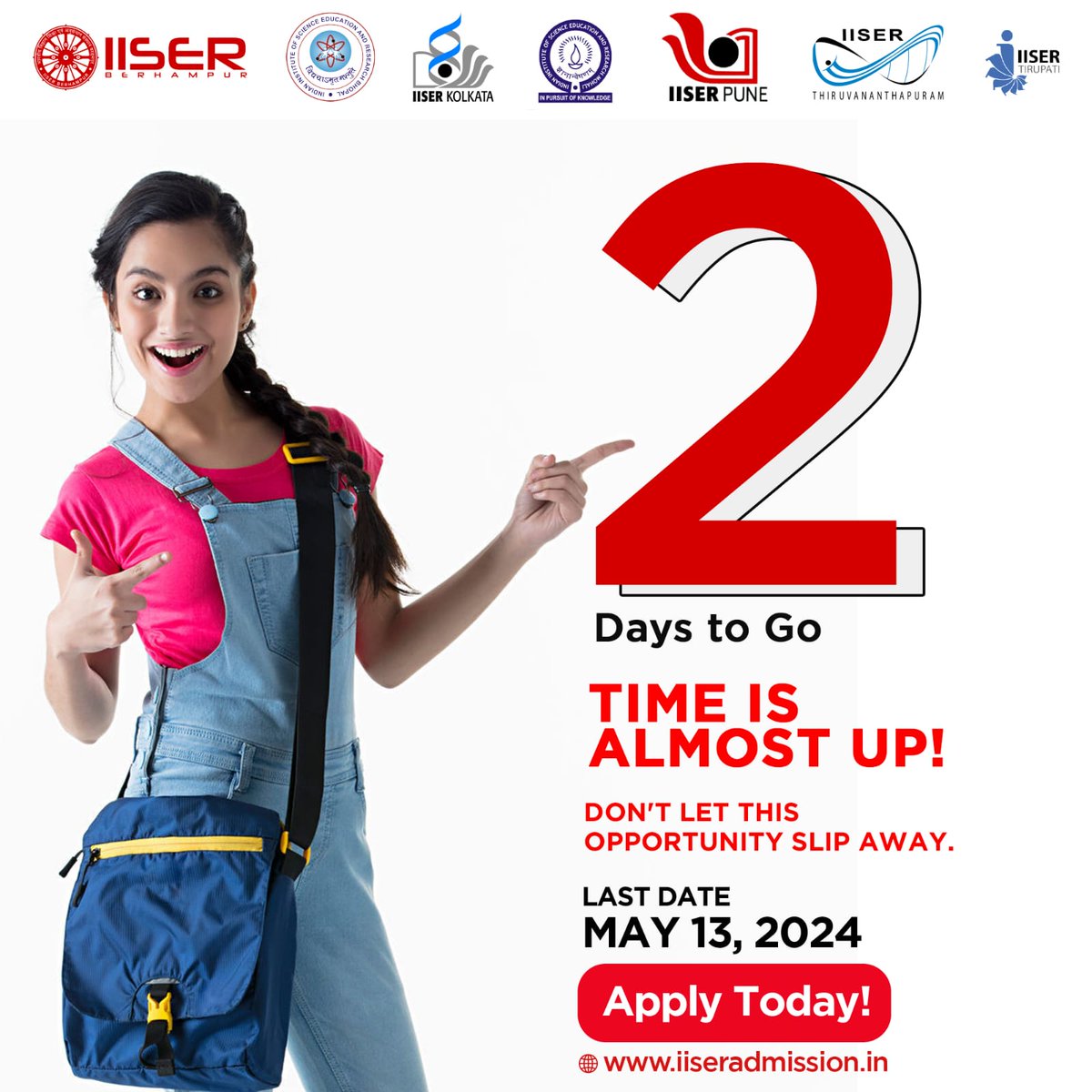 Only 2 days left! 
Secure your spot in the IISER Aptitude Test now to unlock a future of scientific exploration and academic success. Submit your application today and take the first step towards a bright and fulfilling future.
Visit iiseradmission.in to learn more.   
#IAT
