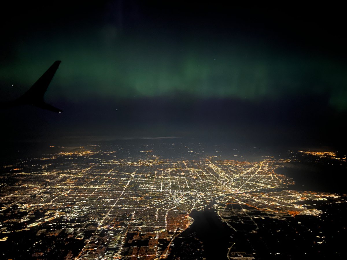 Aurora over Detroit. Only picture I seemed to get on the airplane neither under nor overexposed.
