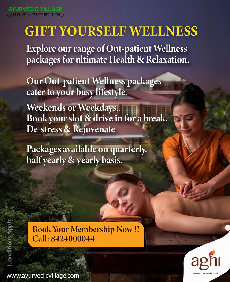 Gift Yourself Wellness

Explore our range of out-patient Wellness packages for ultimate health &amp; relaxation
Packages are available on a quarterly, half-yearly, and yearly basis.

Book your membership now!
Contact this number: 8424000044

#wellnessjourney #selfcaresunday #ayurveda