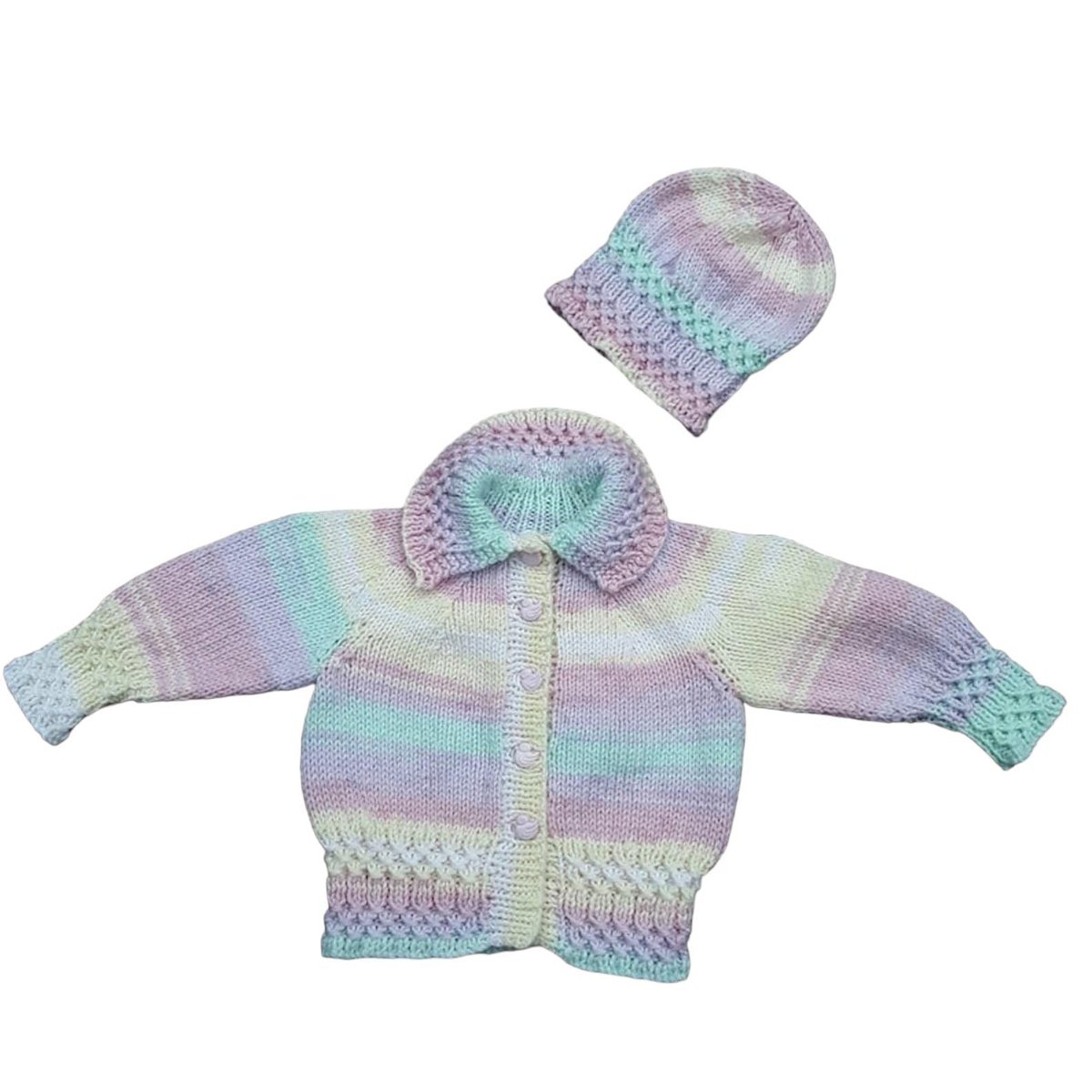 Discover the charm of hand-knitted baby clothes. This multicolour pastel cardigan and hat set (0-6 months) is a heartwarming gift. Visit #Etsy to order now. Your little one deserves the best! knittingtopia.etsy.com/listing/167120… #knittingtopia #craftbizparty #MHHSBD #babyessentials