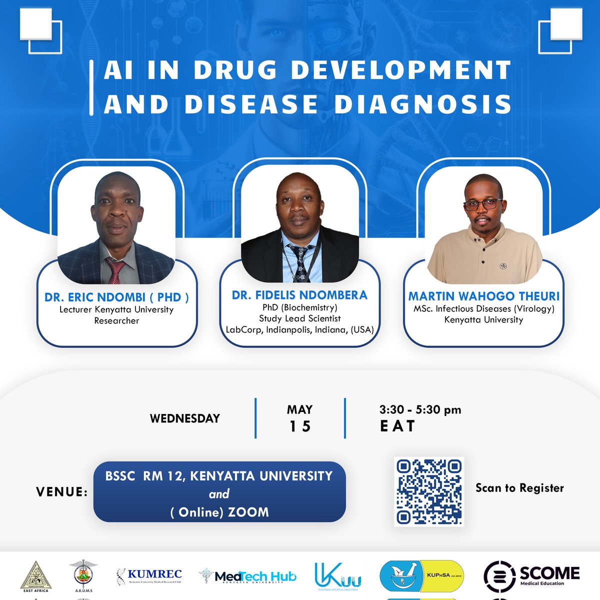 Hello!😀 FAMSA EAST AFRICA invites you to a webinar on, 'AI in Drug Development and Disease Diagnosis' 15th May,2024 at 15:30-17:30 hrs EAT. Register: forms.gle/Pm4WJnCd5tjwrb… Join Zoom Meeting us06web.zoom.us/j/87661017567?… Meeting ID: 876 6101 7567 Passcode: 786055