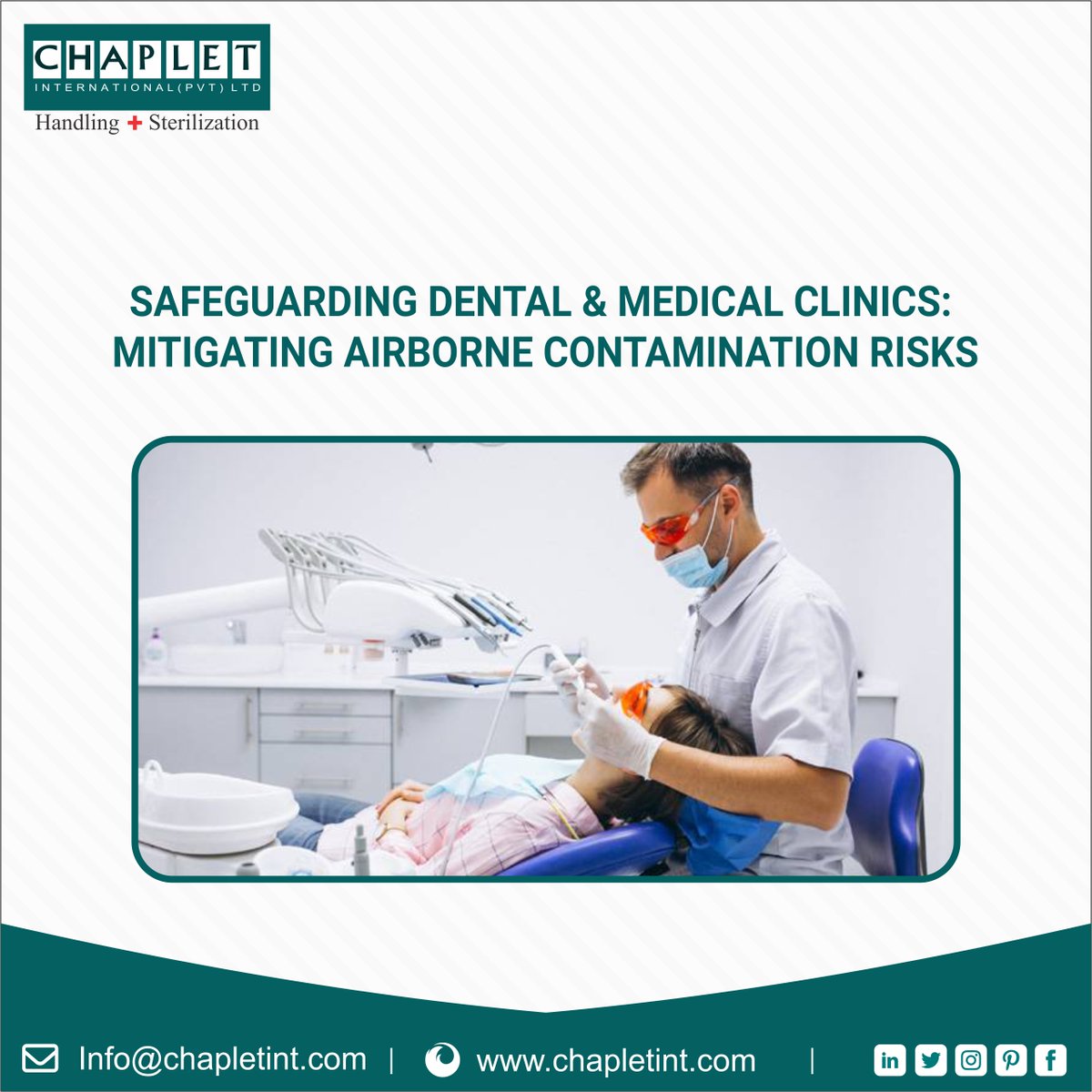 Protecting Dental & Medical Clinics: Mitigating Airborne Contamination - Prioritize Safety with Enhanced Ventilation, Stringent Sterilization, and PPE Compliance! ✨

Read More-> blog.chapletint.com

#AirborneContamination #HealthcareSafety #InfectionControl #PatientSafety