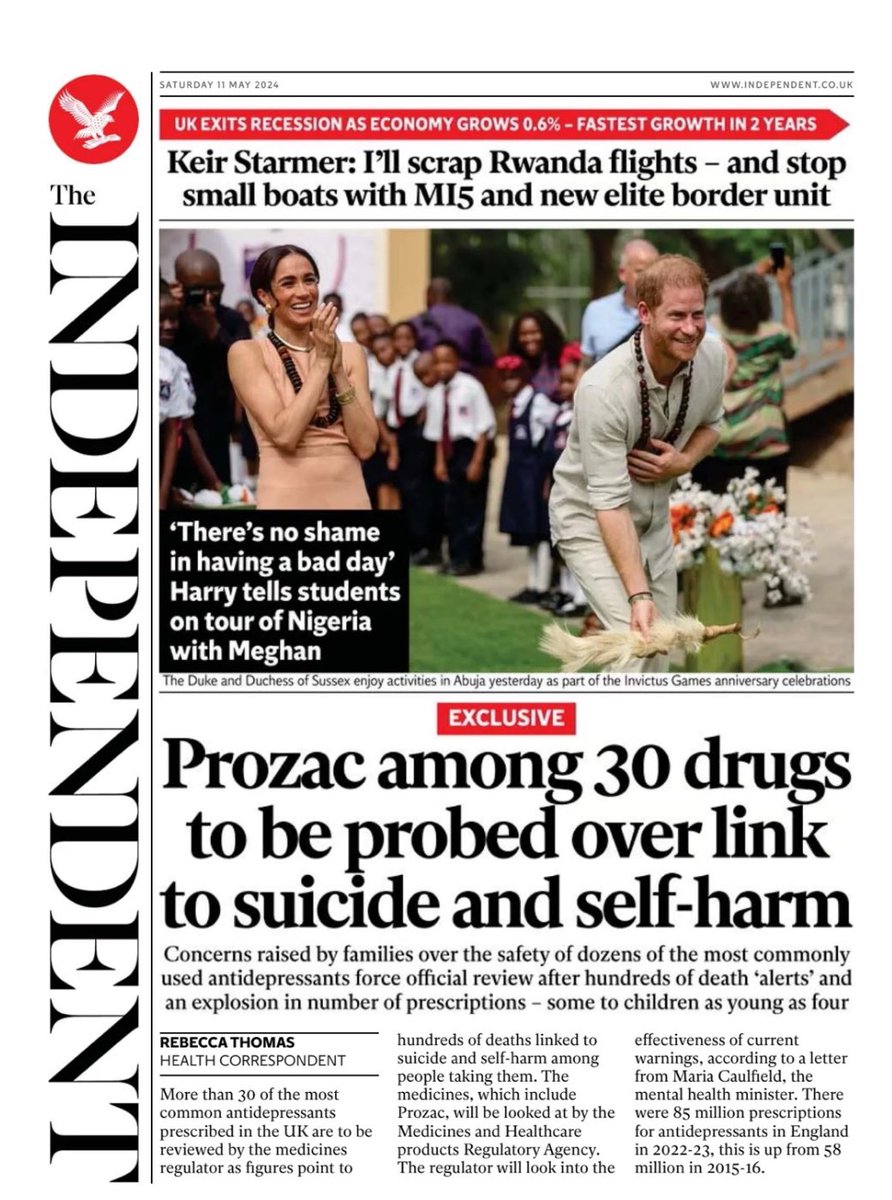 Presenting today’s front page from: #Independent 'There's no shame in having a bad day' Harry tells students on tour of Nigeria with Meghan #buyanewspaper #TomorrowsPapersToday #buyapaper #pressfreedom #journalism