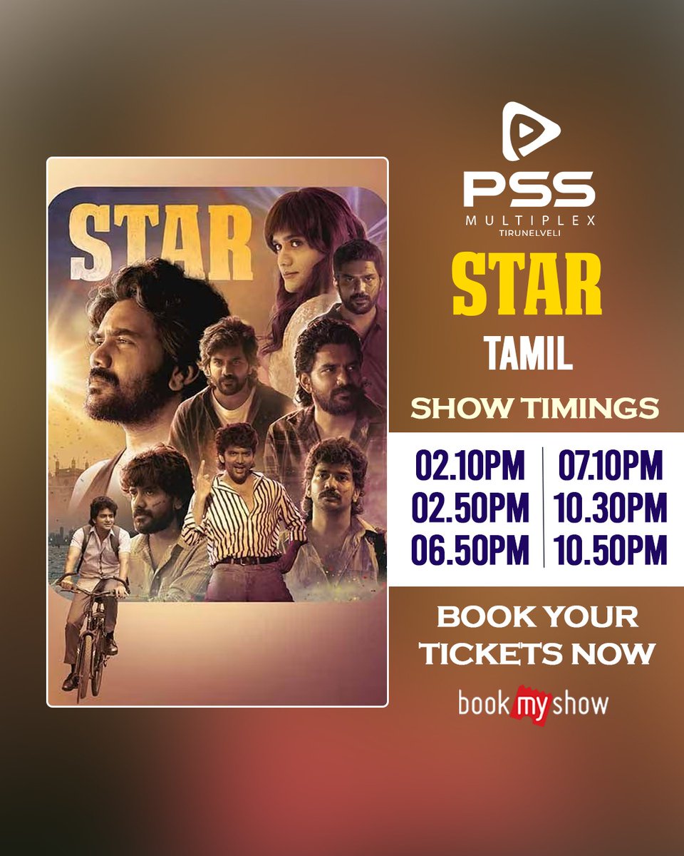 Show timings for #STAR at PSS Multiplex, Tirunelveli. Book your tickets now at the box office and book my show app. #kavin #elan #yuvan #pssmultiplex #tirunelveli