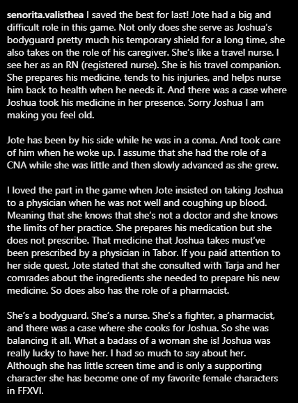I have saved the best for last! I have so much to say about Jote that I have taken a screenshot from my other social media and share it here.

#FF16 #Jote #Finalfantasy16 #NursesDay #NursesWeek #NurseAppreciation