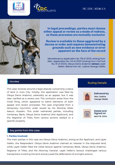 #LDCLegalAlert: Miscellaneous Application No. 59 of 2023, arising from Misc. Application No. 04 of 2023 (arising from Civil Suit No. 01 of 2023), Okoya Denis Arabmoi versus Layet Hellen. drive.google.com/drive/folders/… Swahili: drive.google.com/drive/folders/… #LDCUgCT