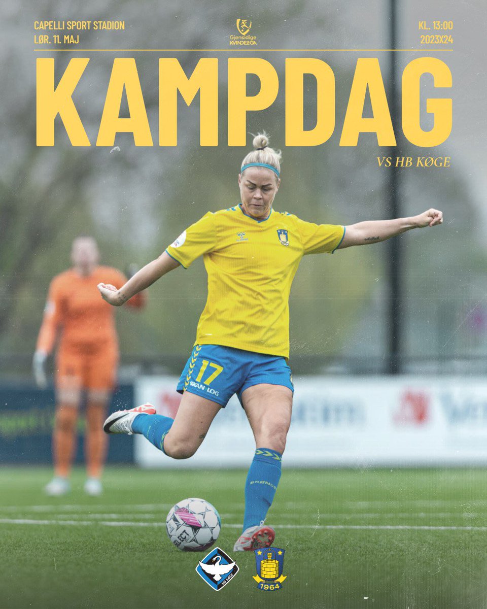 𝗞𝗔𝗠𝗣𝗗𝗔𝗚 🟡🔵 I dag venter rivalopgøret mod HB Køge på Capelli Sport Stadion 👊 #brøndby