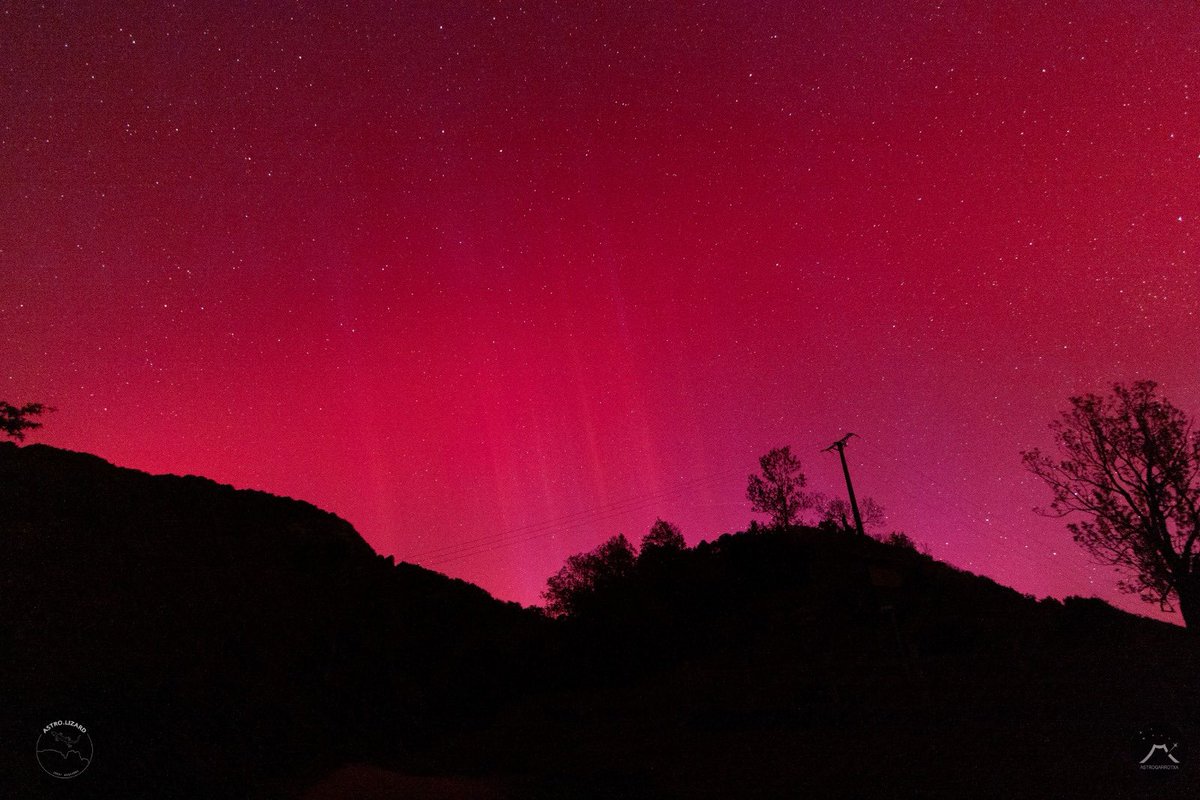 astrogarrotxa's tweet photo. Durant la nit del 10 al 11 de maig del 2024, arrel de les tempestes solars detectades fa uns dies, s'ha pogut observar un fenomen totalment excepcional en latituds com la nostra: un SAR!!!!! (Stable Aurora Red)

Entre la Vall d'en Bas i Riudaura, a la Garrotxa.
📷@j_esquerra https://t.co/cRYd2oEd0C