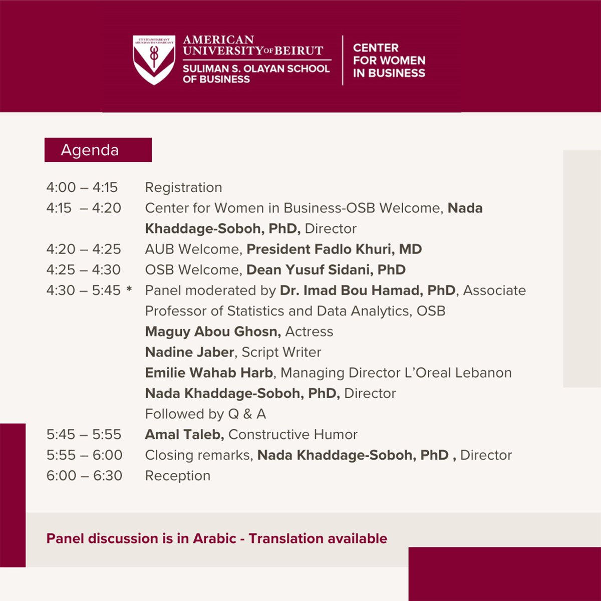 Join us as we come together to bridge media, academia, and business for greater impact on women’s lives. This dynamic panel will be taking place on May 14th featuring speakers of diverse backgrounds in a transformative conversation @osb_aub @aub_lebanon #CenterForWomenInBusines