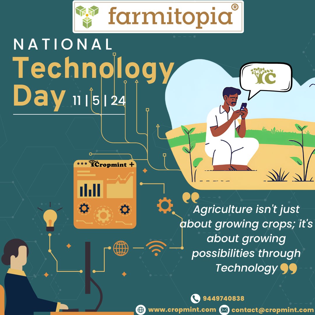 CropmintApp's tweet photo. ๐คณ๐ปHappy National Technology Day๐ฉ๐ปโ๐พToday, #Farming isn't just about automation โ it's about access to soulful actionable affordable technology, a local-contextual-tech revolution! #NationalTechnologyDay! #Farmitopia
#InnovationNation #DigitalTransformation #Farmers #sustainable https://t.co/qZHBrQVOf8
