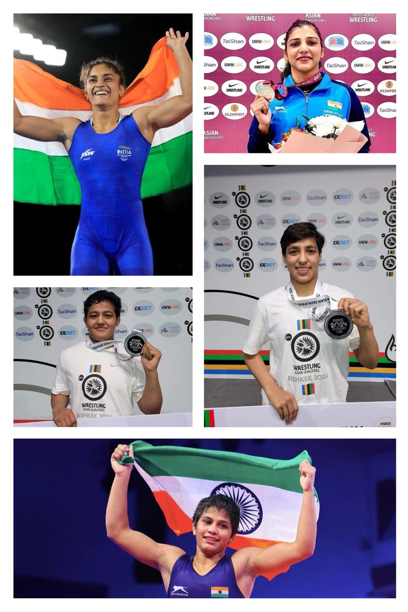 💥Antim Panghal 💥Vinesh Phogat 💥Reetika Hooda 💥Anshu Malik 💥Nisha Dahiya This is the first time in India's wrestling history at the Olympics that 5 female wrestlers are going to the Games!🔥🔥 #Wrestling #VineshPhogat #NishaDahiya #Paris2024 #ParisOlympics