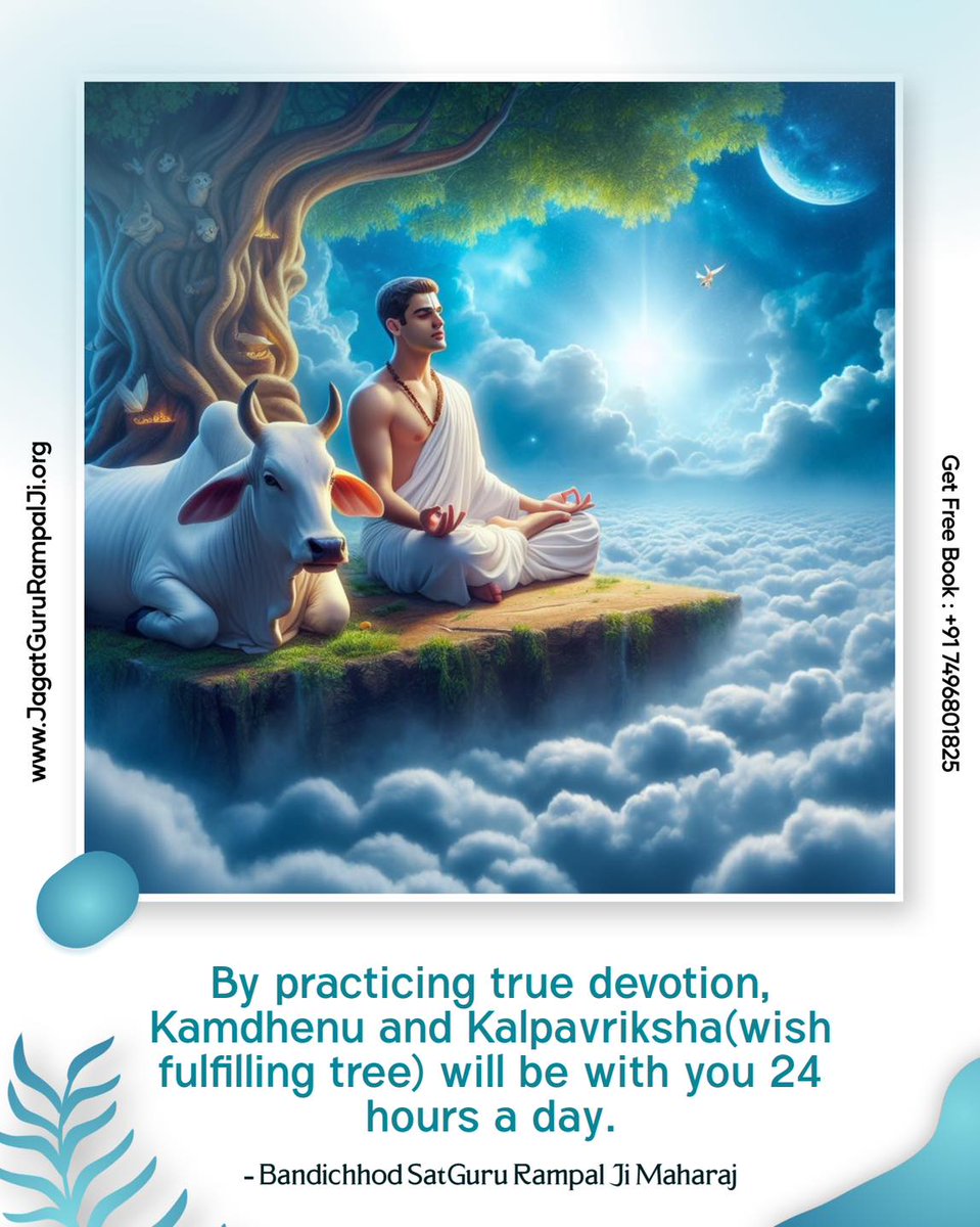 #Saturdaymotivations 
By practicing true devotion, Kamdhenu and Kalpavriksha(wish fulfilling tree) will be with you 24 hours a day.
Watch Sadhna Tv at 07:30 pm
- Bandichhod SatGuru Rampal Ji Maharaj
JagatGuruRampalJi.org
