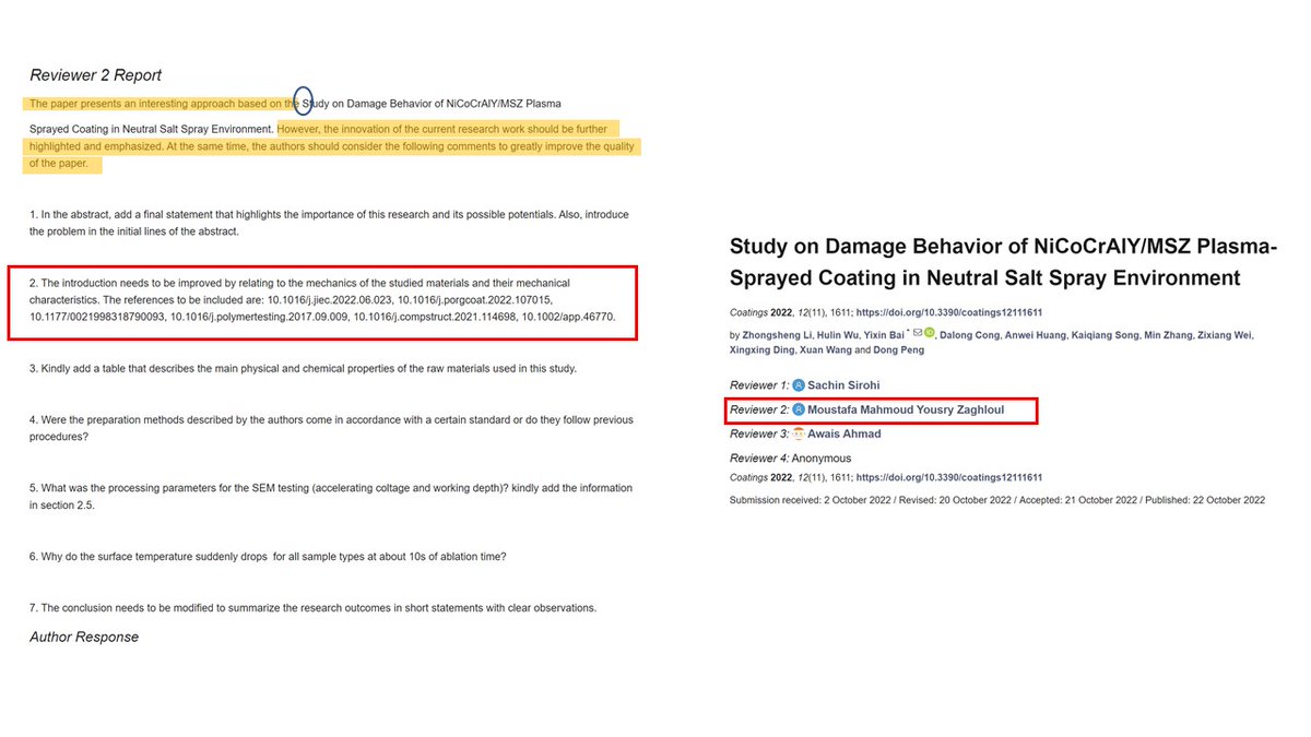 #ExpressionOfConcern @MDPIOpenAccess @Coatings_MDPI Round 1 Reviewer 1➡️Sachin Sirohi #ReviewMill3 Reviewer 2➡️Moustafa Mahmoud Yousry Zaghloul #ReviewMill2 Details in @PubPeer pubpeer.com/publications/5… Should an #ExpressionOfConcern be released?