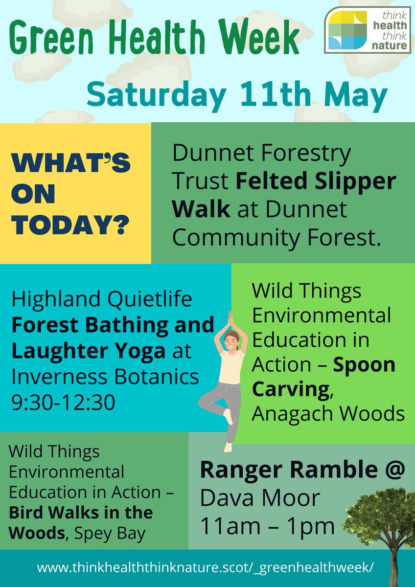 Green Health Week 2024 is here! What's happening today? *Saturday 11th of May* Here's a sum-up of the events which are on today across the Highlands Visit thinkhealththinknature.scot/_greenhealthwe… for more info and how to book onto events #GreenHealthWeek #DailyDoseofNature #MakeSpaceForNature