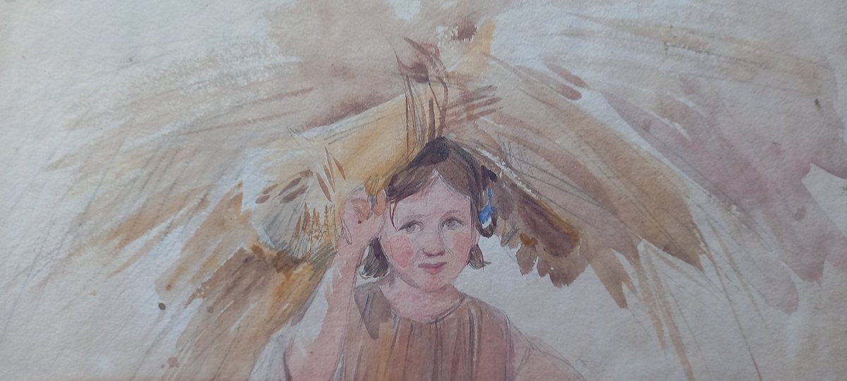 Tidying 19thc #watercolours and this child's face stares back at me through the years. It's harvest time c.1870 and she's not playing at this.