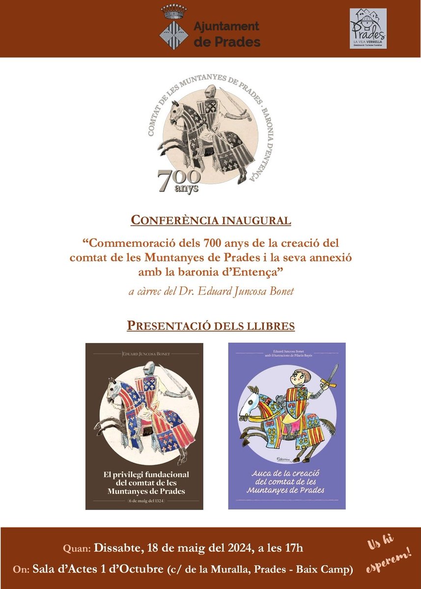 Pradesturisme (@pradesturisme) on Twitter photo Conferènca inaugural 700 anys de la creació del comtat de les Muntanyes de Prades i la seva annexió amb la baronia d'Entença <a href="/700comtatprades/">Comtat de les Muntanyes de Prades - 700 anys</a> Conferènca inaugural 700 anys de la creació del comtat de les Muntanyes de Prades i la seva annexió amb la baronia d'Entença <a href="/700comtatprades/">Comtat de les Muntanyes de Prades - 700 anys</a>