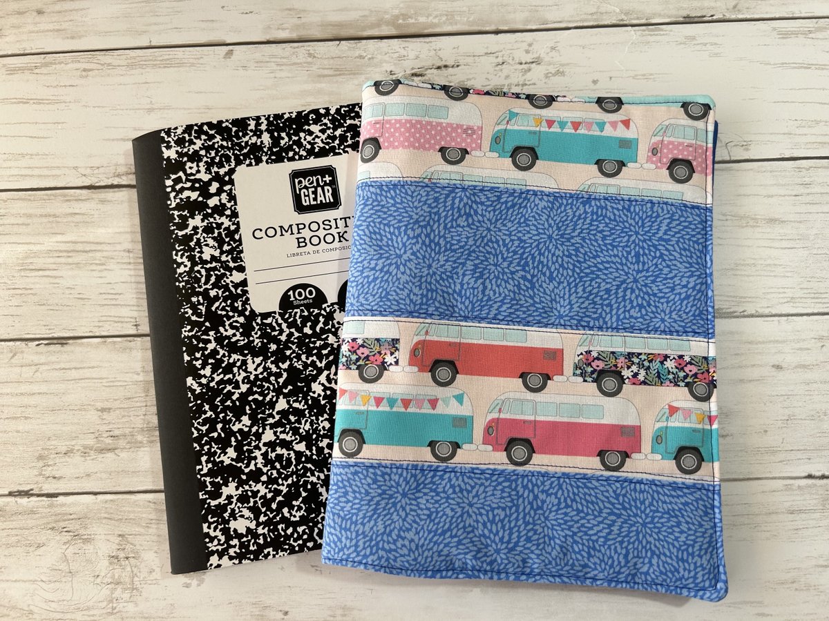 Blue Mini Bus Composition Notebook Cover tuppu.net/62bcdf33 #craftshout #craftbizparty #FabricNotebook