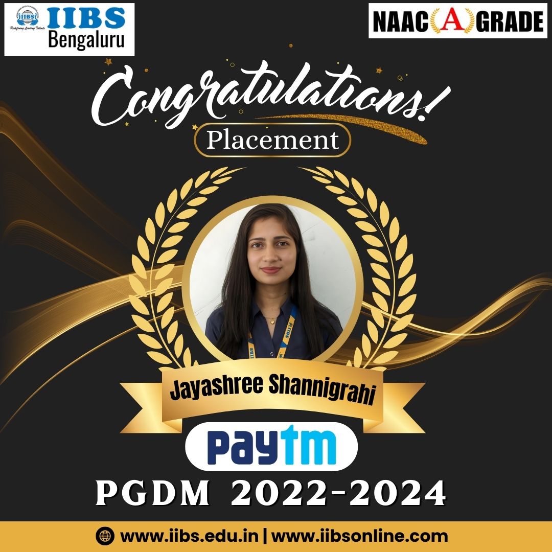 Congratulations to Jayashree Shannigrahi from the #PGDM 2022-2024 batch at IIBS Bengaluru for securing a placement at #Paytm Wishing you a future brimming with learning and numerous accomplishments.

#Placement #SuccessStory #jobs #Career #Bengaluru  #NewBeginnings #Achievements