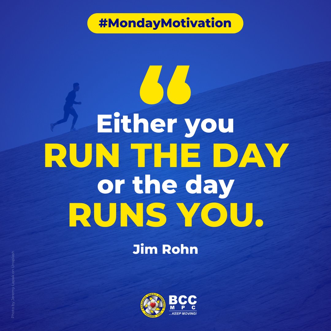 “Either you run the day, or the day runs you.” — Jim Rohn

Monday Morning Ka-MIGS! ❤️💛💙

#motivationmonday
#FinancialFreedom2024 #financialjourney #billionairecoop #socialinvestment #BCCPartnerProviderProtector