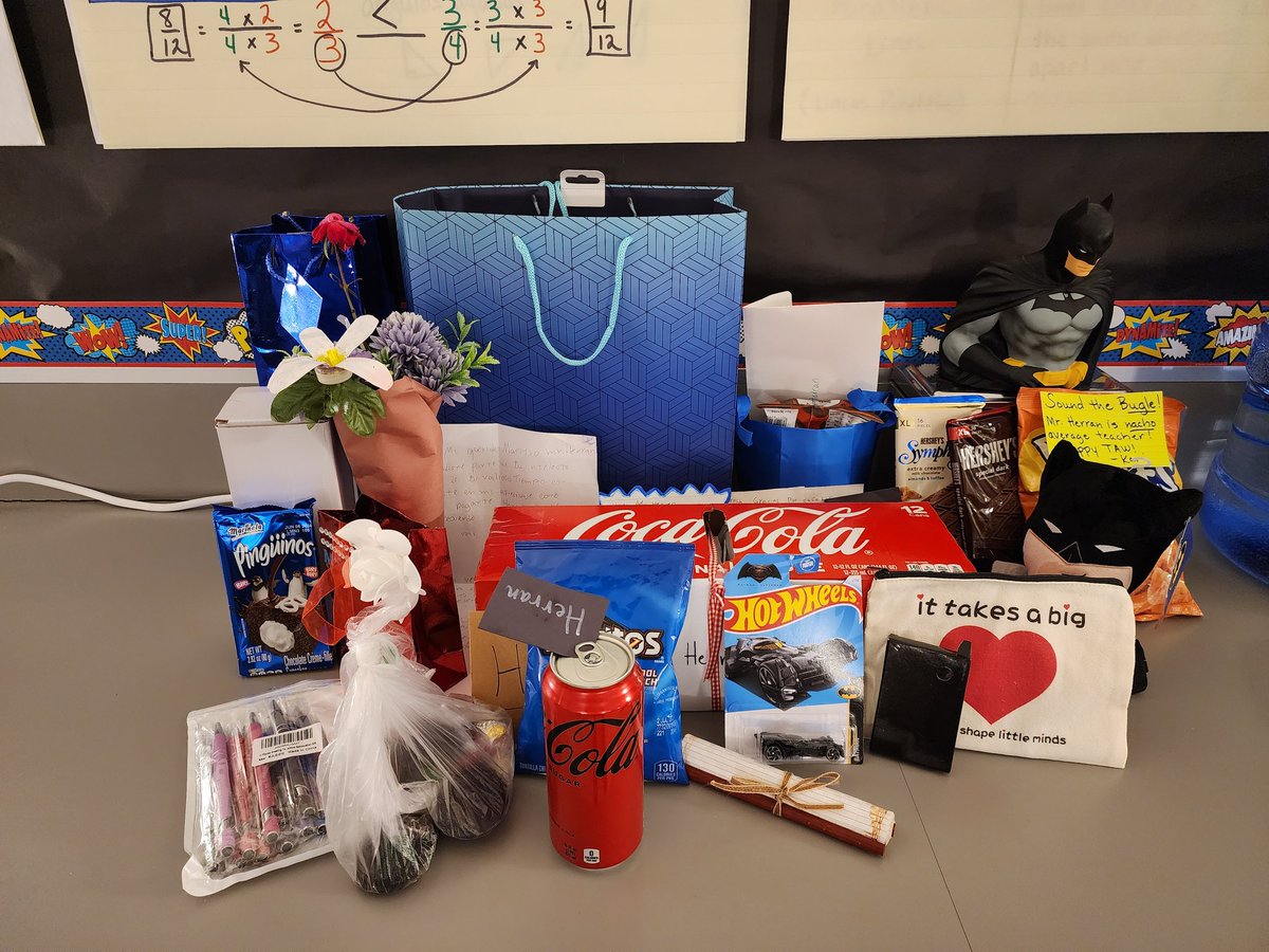 What has 2 thumbs and feels appreciated...this guy! With treats from students, our wonderful admin, and amazing colleagues! (I even got a Yeti from one of my students...😳) I truly feel blessed to do what I do every day! #MyAldine #Lovemyjob