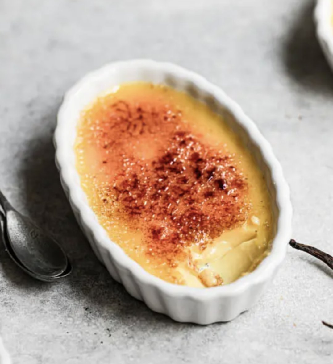 Dee ate celebratory creme brulee yesterday with strawberries, & coffee on the side💖 
Just like this, but dusted with powdered sugar & sliced strawberries