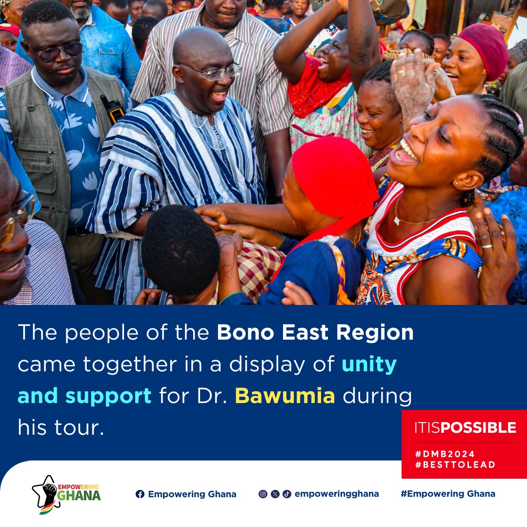 The people of the Bono Region showed massive love and support for Dr. Bawumia during his tour of the Bono East Region. The future looks promising for Dr. Bawumia.

#EmpoweringGhana #DMB2024 #Ghana #Bawumia2024 #ItIsPossible #Bawumia #YearOfRoads #Ghanasnextchapter…