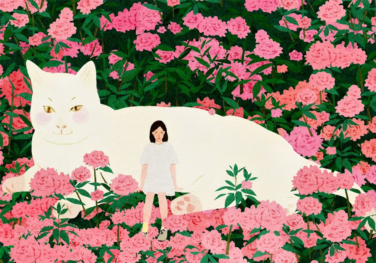 Only the little faces of the ladies’ delight are alert and staring, only the cat, padding between the roses, 📔Pictures of The Floating World, 1919 •ﻌ• 🖊️Amy Lowell (US Poet) •ﻌ• 🖼️Flower Cat, 2022 •ﻌ• 🎨Xuan Loc Xuan (Vietnamese Artist) •ﻌ• #caturdayᓚᘏᗢ